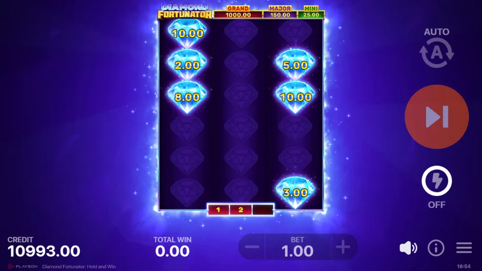 Sticky blue diamond symbols locked on the reels with the hold and win respin counter showing remaining respins