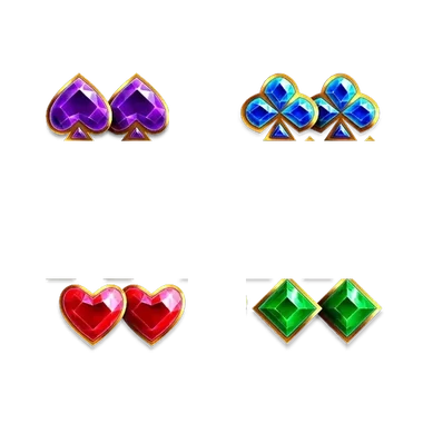 Spade, blue gem, heart and green gem card suit symbols, the low pay group